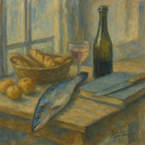 Bodegón con un buen vino