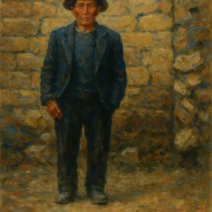 Hombre en  pared de piedra