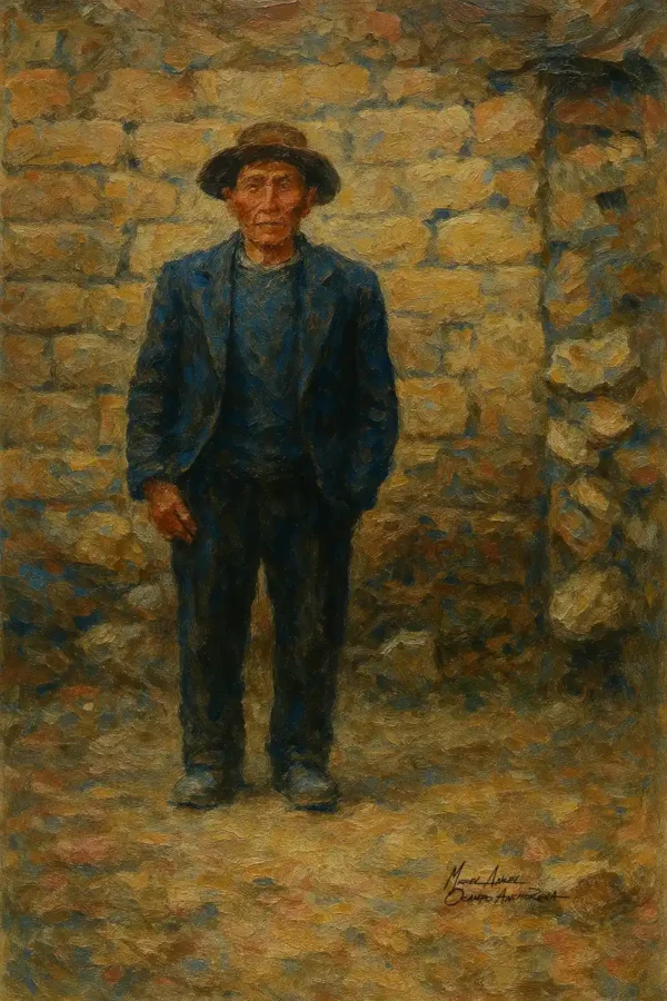 Hombre en  pared de piedra