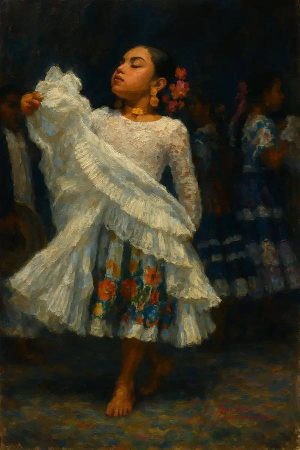 Niña lista para su baile de marinera norteña